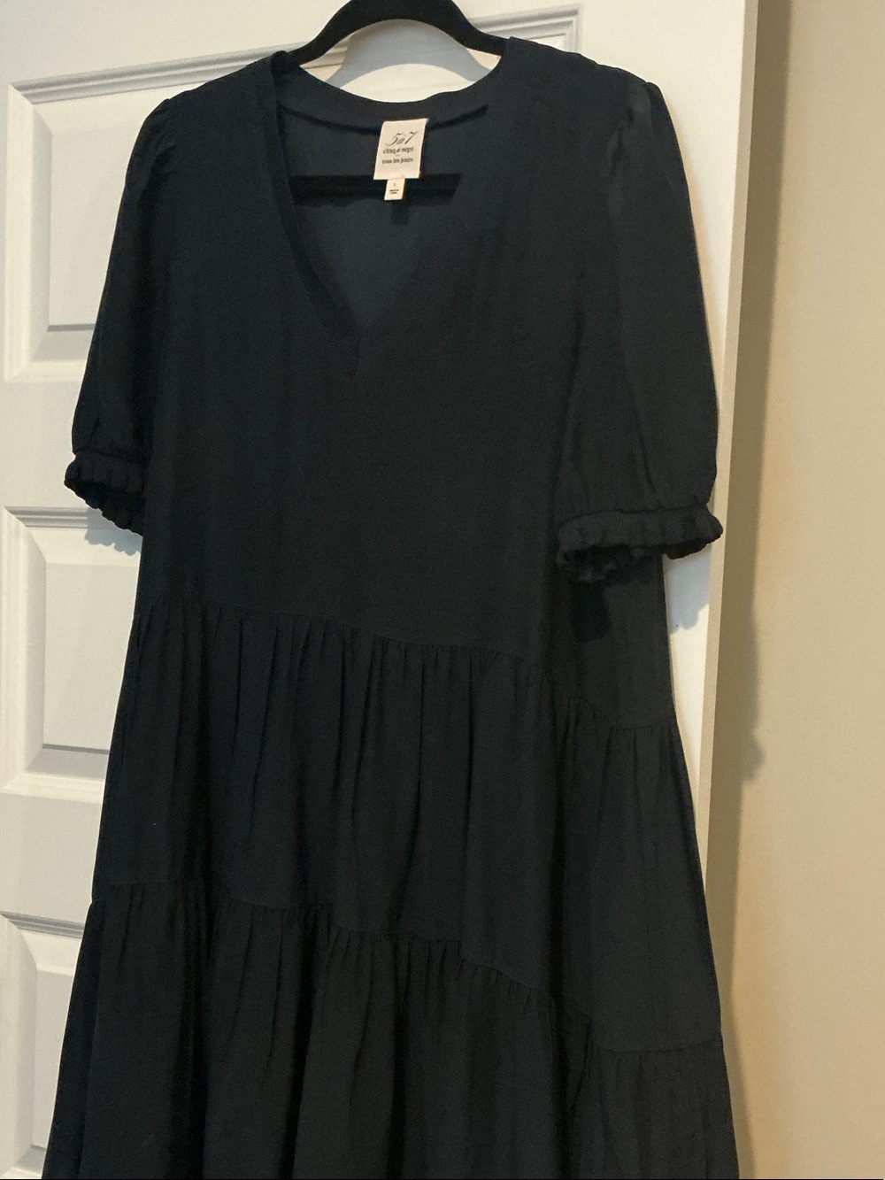 Cinq A Sept Navy V-Neck Tiered Midi Dress